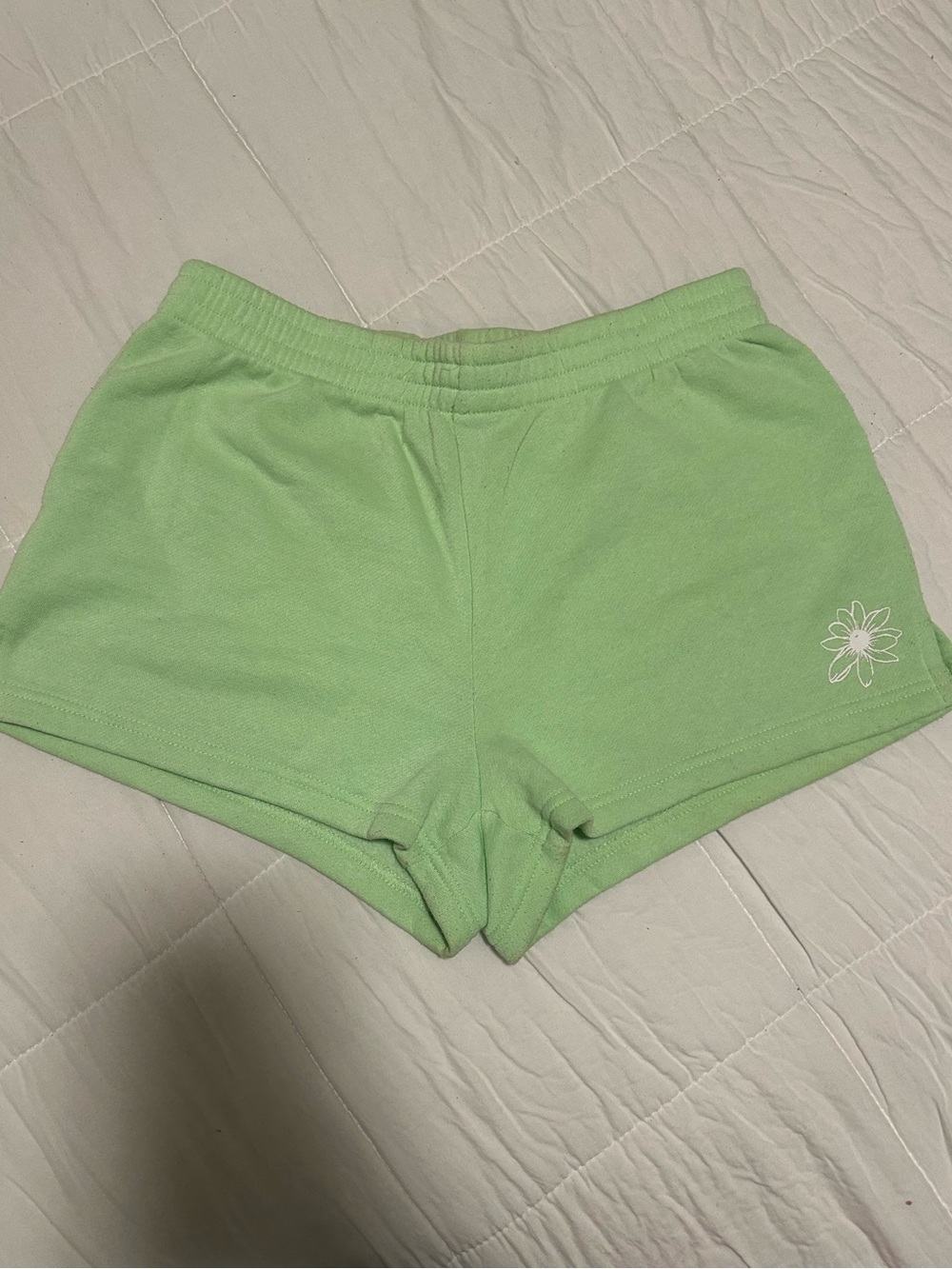 refuge Light Green Athletic Lounge Shorts with Daisy Accent